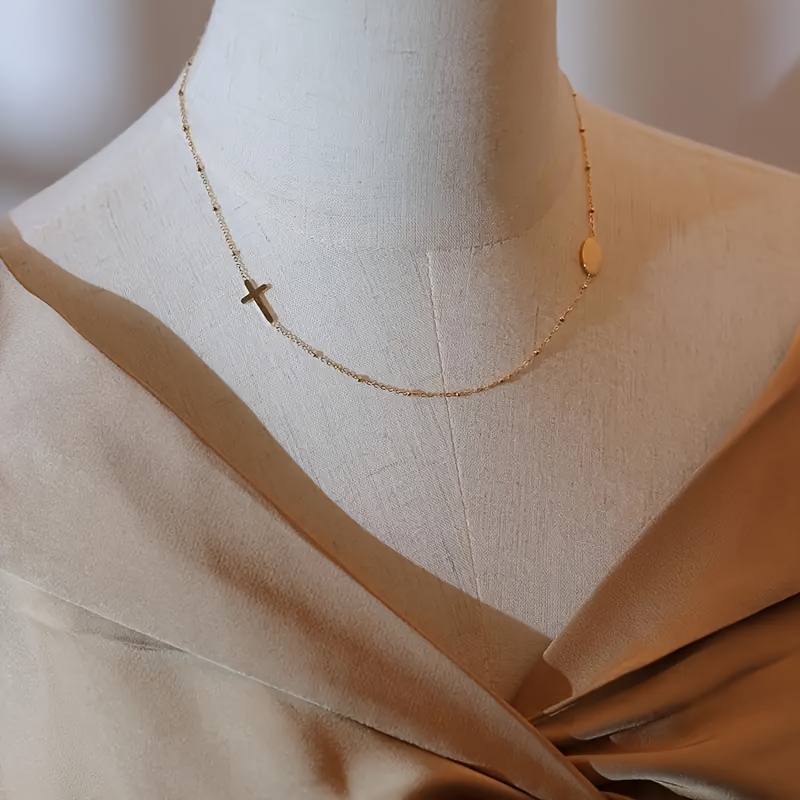 Cross Oval Pendant Stainless Steel Necklace — Easter Gift